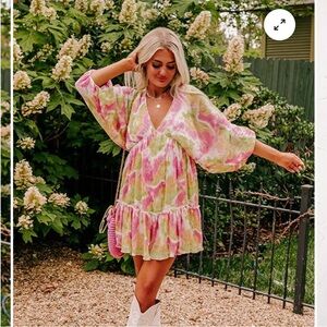 Impressions Pink and Green Floral Mini Dress